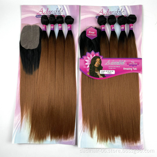 Adorable Suit Synthetic Hair Bundles With Free Machine Made 4*4 Lace Closure Ombre Two Tone Amazing Yaki Wave 4pcs 20Inch T1B30